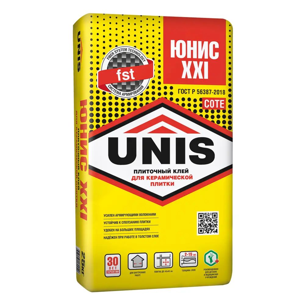 Изображение товара Плиточный клей цементный UNIS XXI 25 кг для керамической плитки и блоков внутри и снаружи