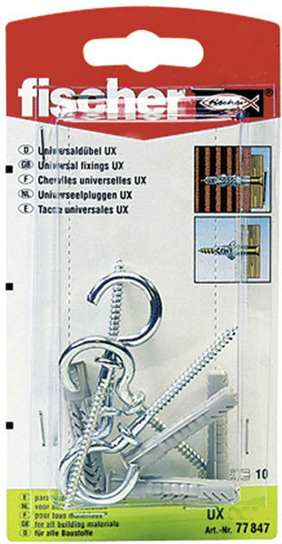 Изображение товара Дюбель универсальный распорный fischer UX 10X60 с круглым крюком 2 шт