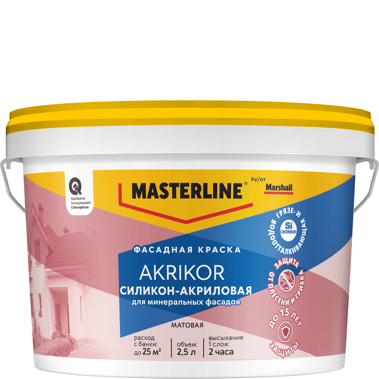 Изображение товара Краска фасадная Masterline by Marshall Akrikor силикон-акриловая матовая BW 2,5 л