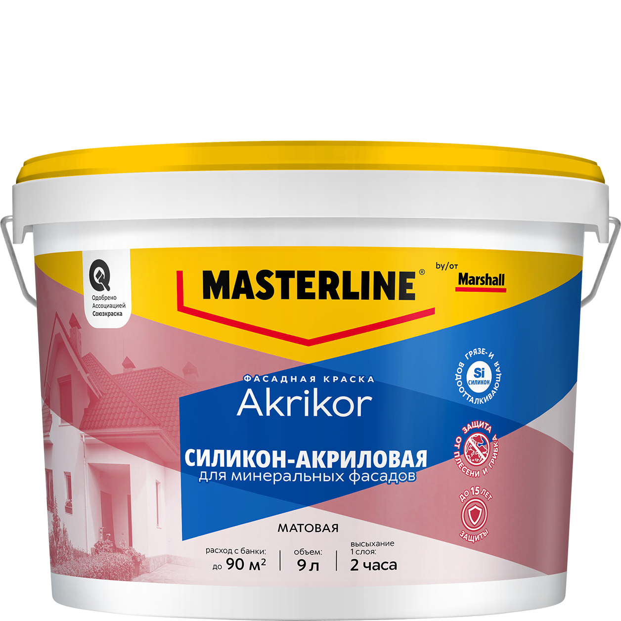 Изображение товара Краска фасадная Masterline by Marshall Akrikor силикон-акриловая матовая BW 9 л