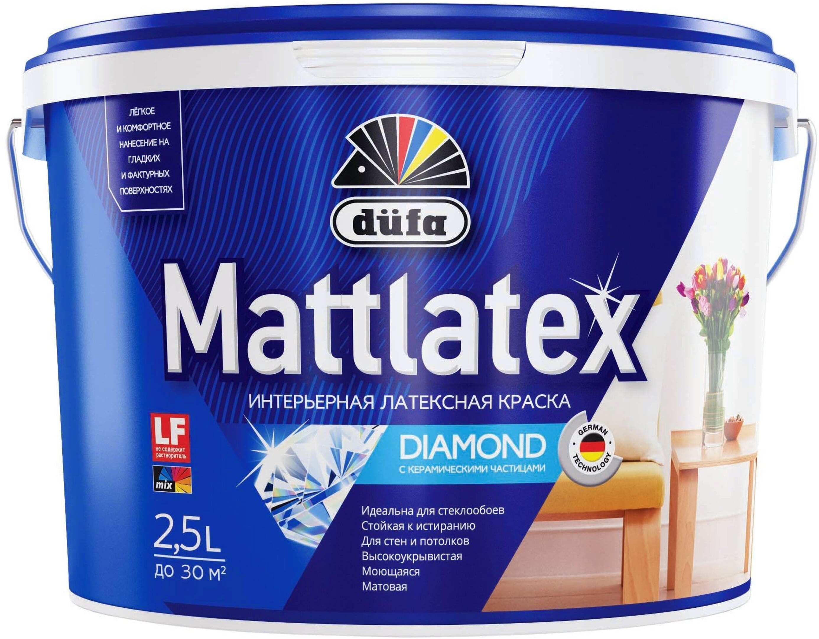 Изображение товара Краска интерьерная dufa Mattlatex матовая белая 2,5 л
