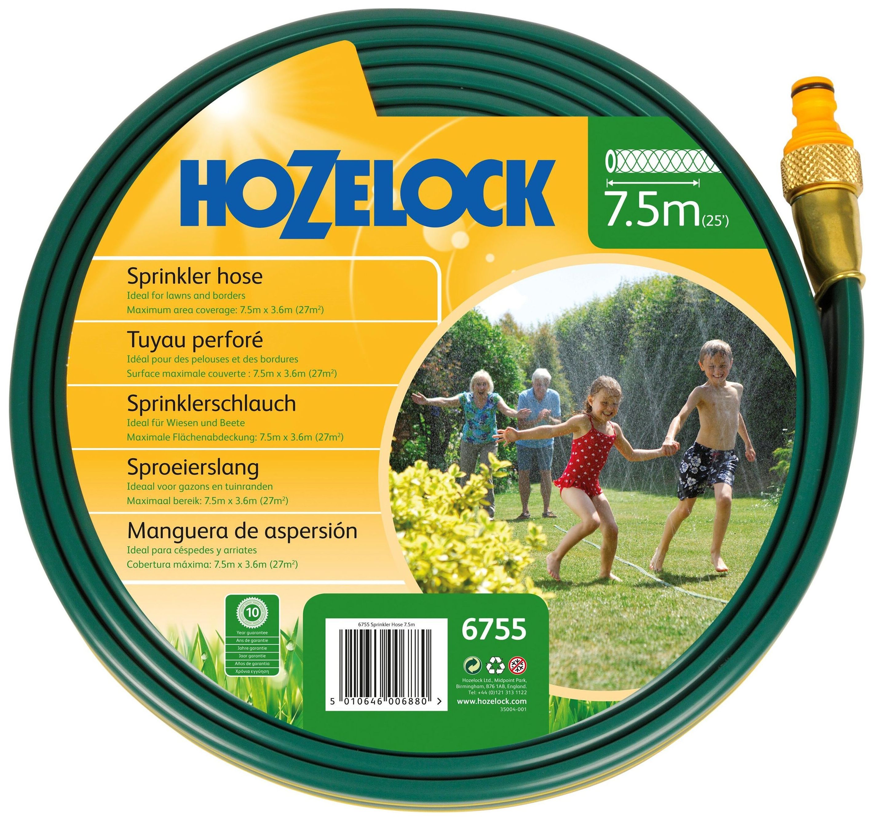 Изображение товара Шланг для полива HOZELOCK Sprinkler Hose 2 дюйма 7,5 м с гибкой конструкцией и коннекторами