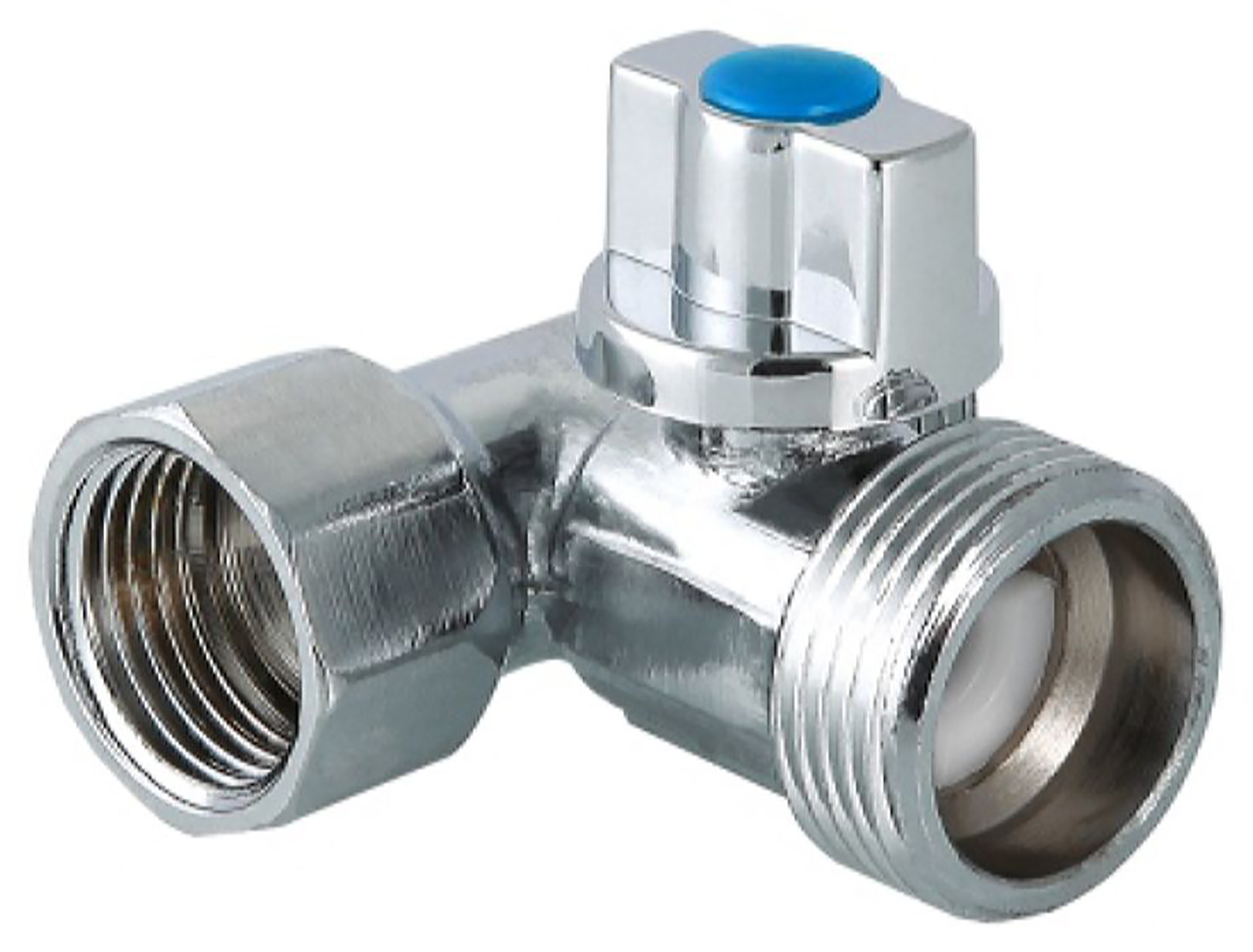 Изображение товара Кран шаровой латунь никелированный VALTEC AB2560405 1/2" х 3/4" х 1/2"