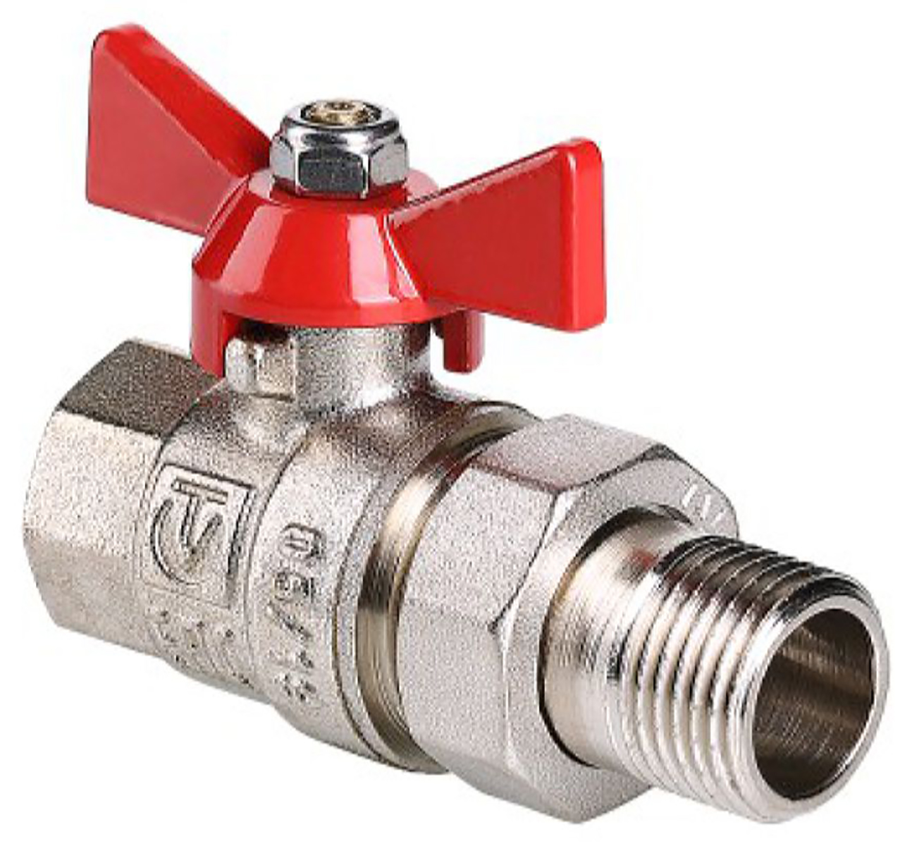 Изображение товара Кран шаровой латунь никелированные VALTEC 3/4 с ручкой бабочка, ремонтопригодный