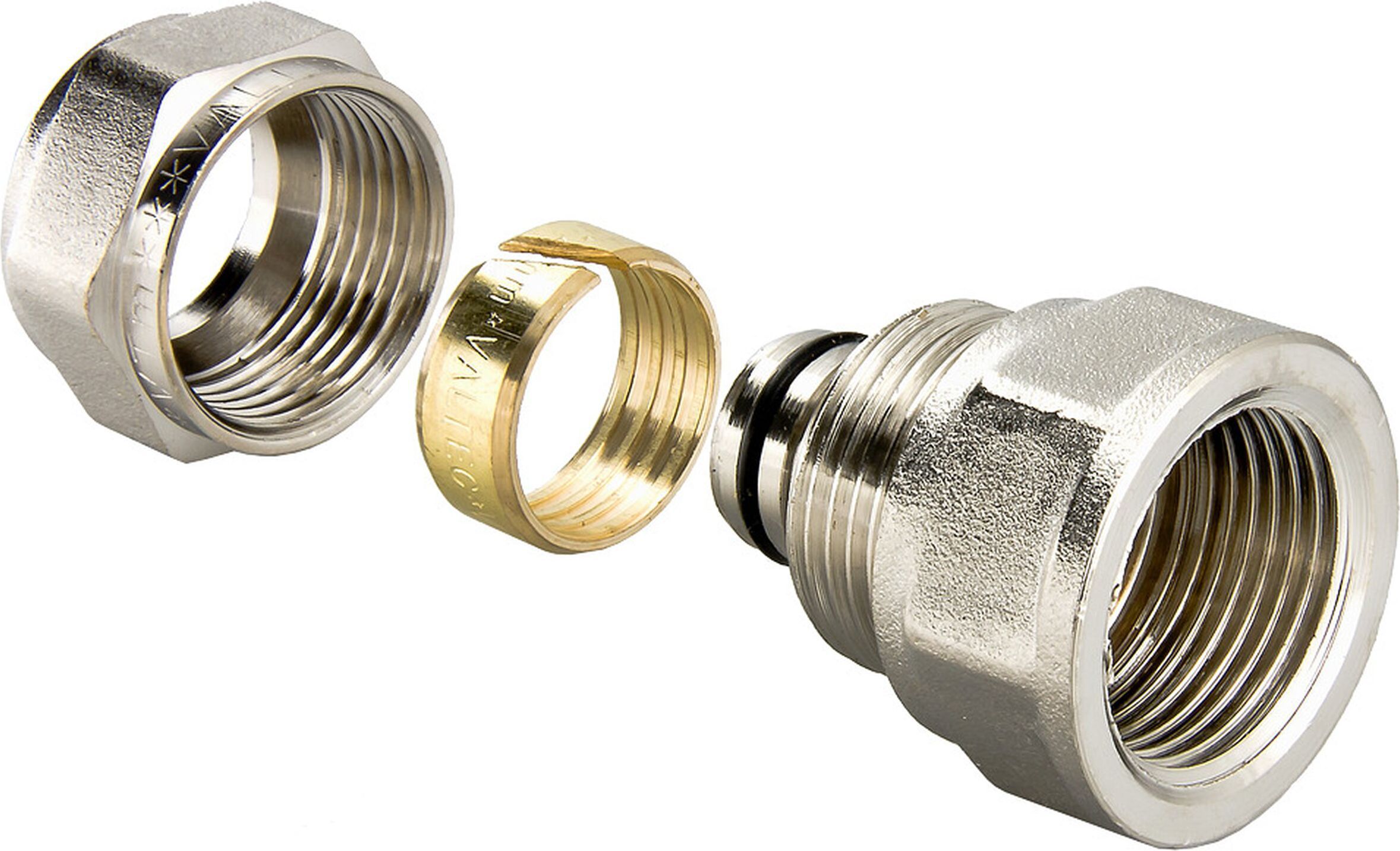 Изображение товара Соединитель латунь никелированный VALTEC IV3022005 3/4" х 20 мм для металлопластиковых труб