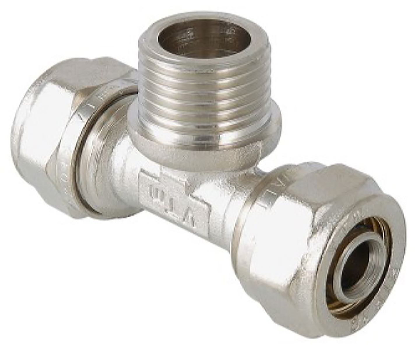 Изображение товара Тройник латунь никелированный VALTEC 3/4" х 26 мм для металлопластиковых труб