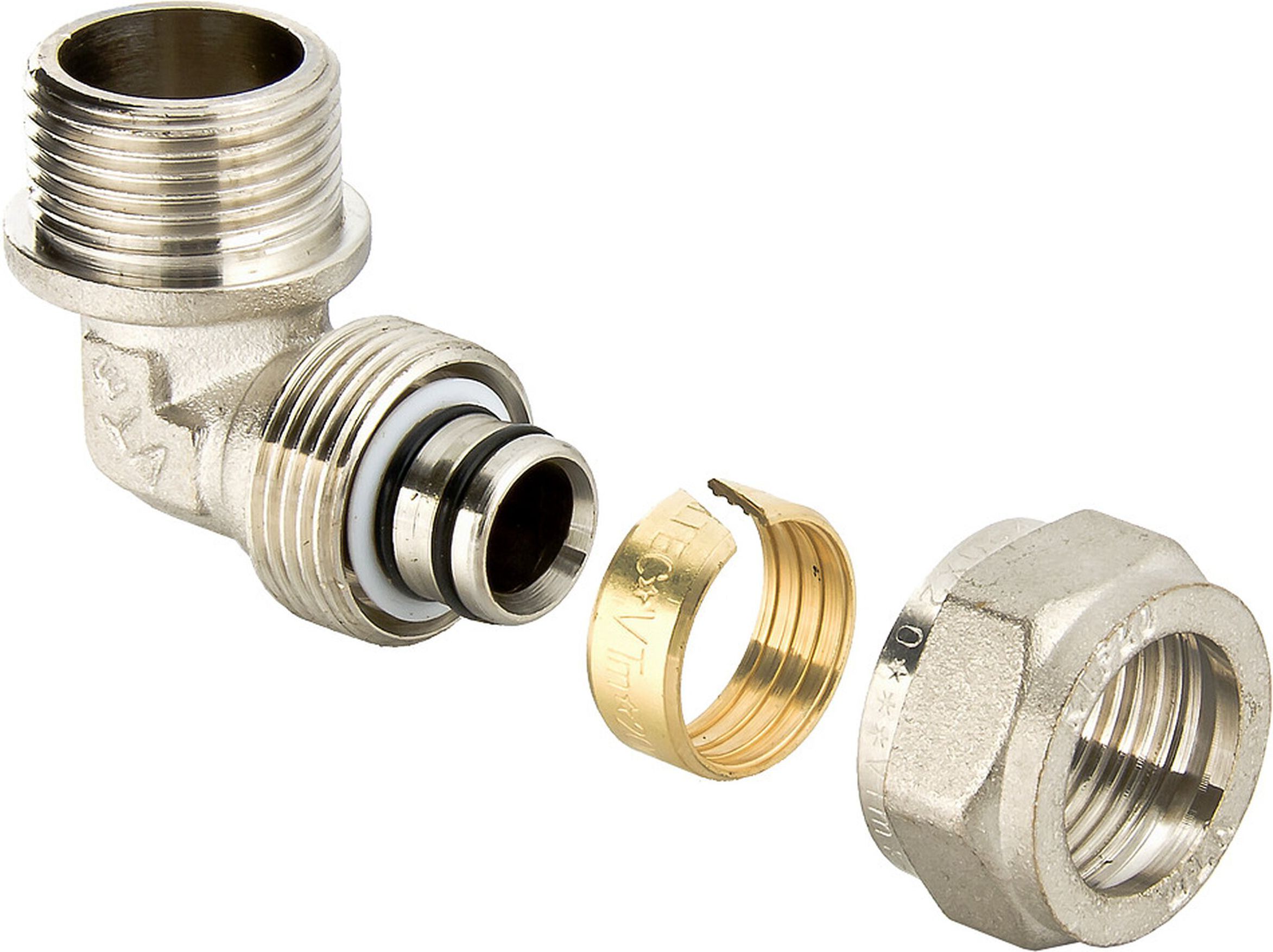 Изображение товара Угольник латунь никелированный VALTEC IV3532004 1/2" х 20 мм