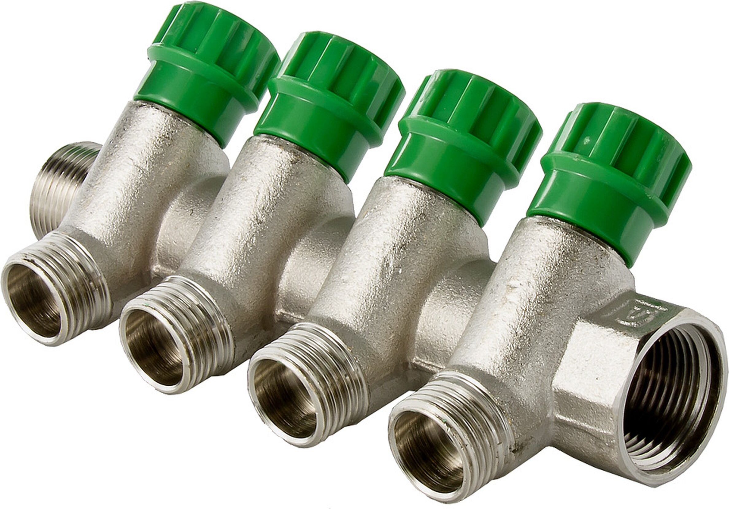 Изображение товара Коллектор латунь никелированный VALTEC 3/4х 1/2" с 4 выходами для водяного отопления