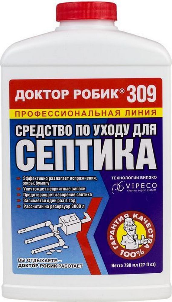 Изображение товара Универсальное средство для септиков Доктор Робик 0,8 л — эффективное устранение засоров и запахов