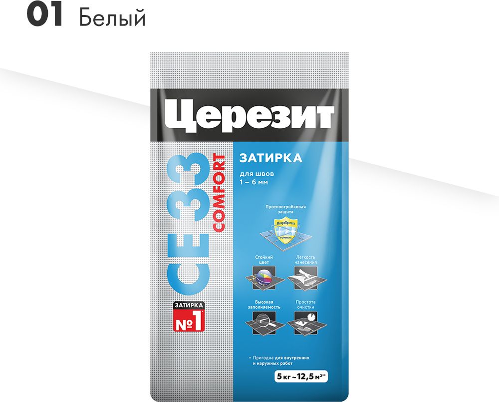 Изображение товара Затирка для швов ЦЕРЕЗИТ СЕ 33 COMFORT белая 5кг