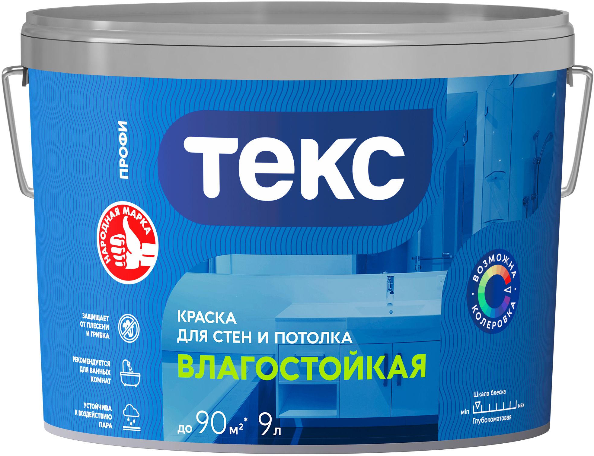Изображение товара Краска интерьерная ТЕКС Профи база А 9л влагостойкая