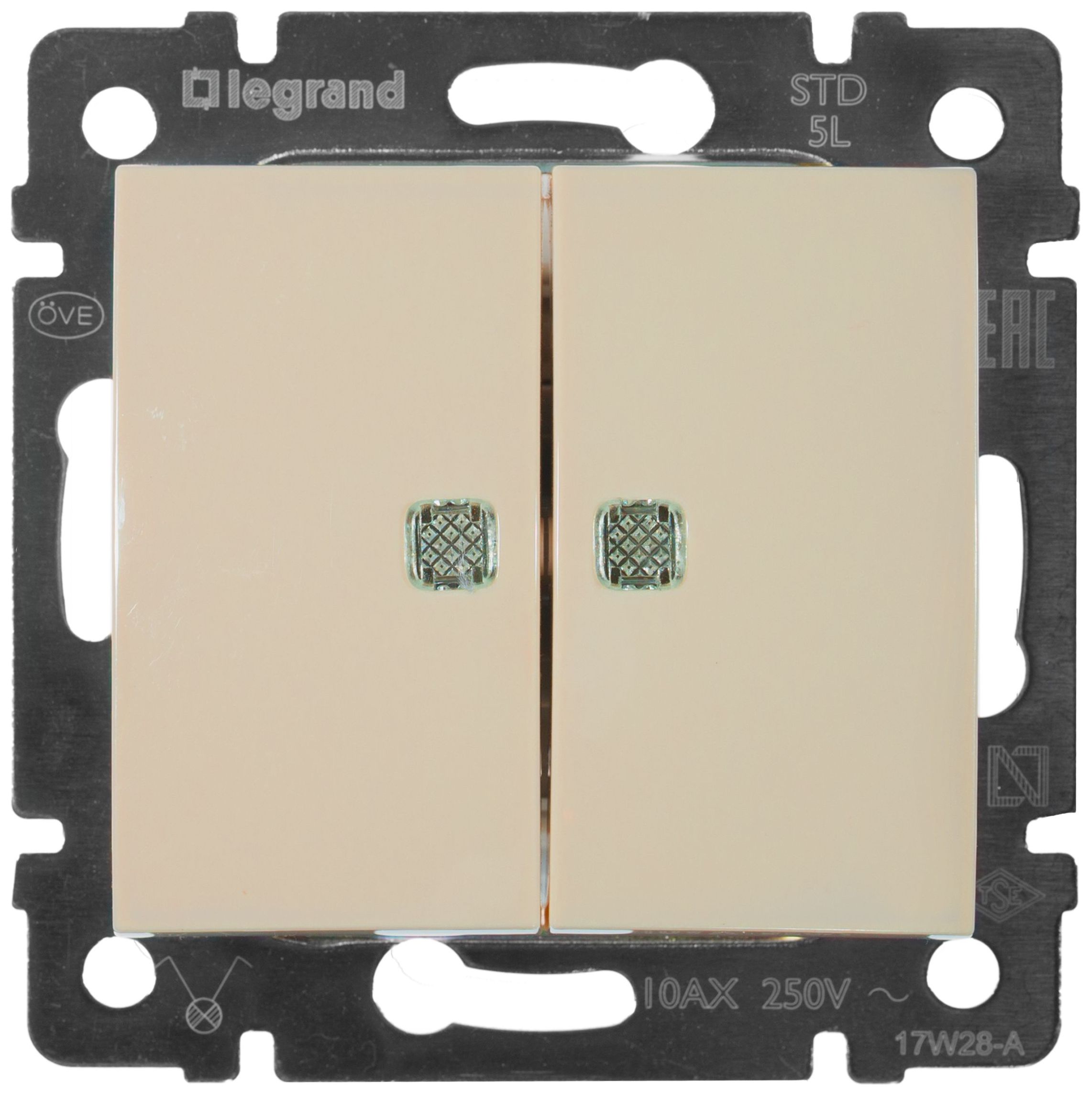 Изображение товара Выключатель 2-клавишный Legrand Valena слоновая кость, IP 20, 250 В