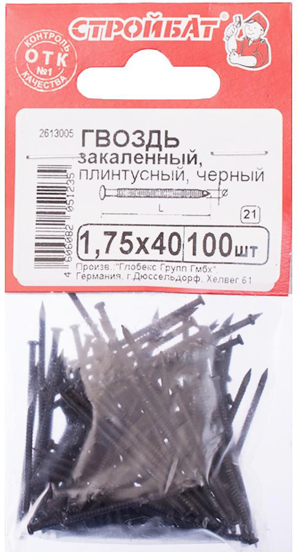 Изображение товара Гвоздь ершеный Стройбат закаленный 1,75х40 мм 10 шт надежный крепеж для дерева