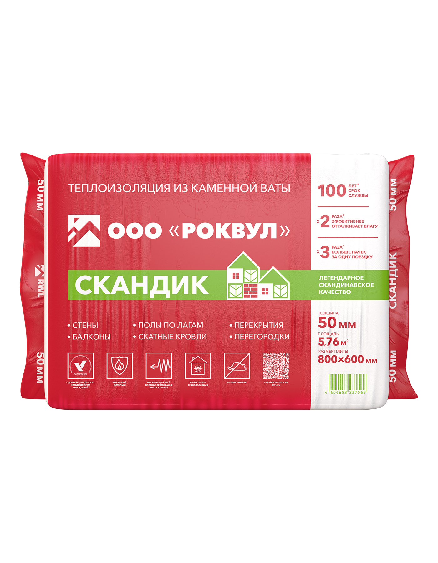 Изображение товара Утеплитель каменная Вата РОКВУЛ ЛАЙТ БАТТС СКАНДИК 50 мм 5,76 м²