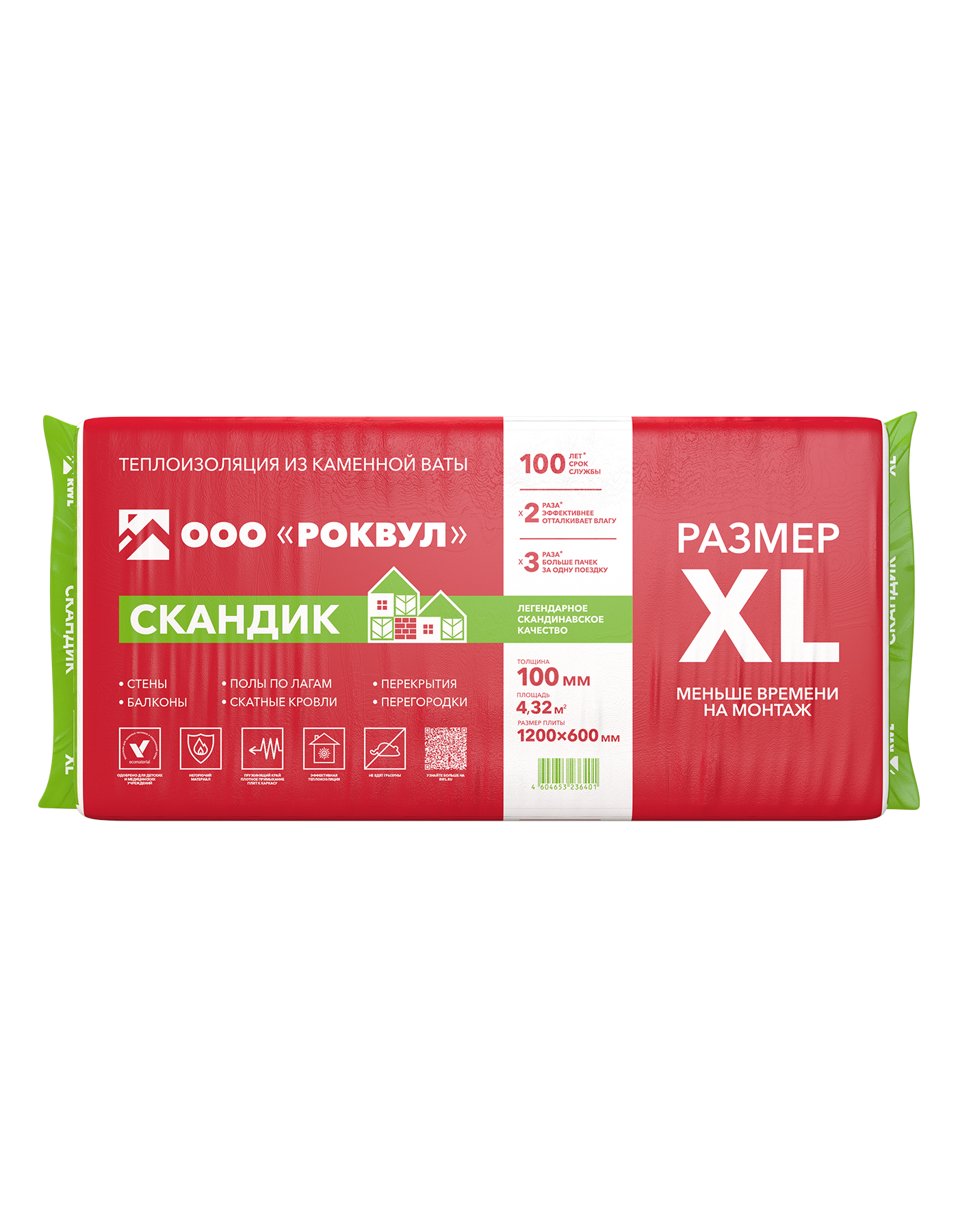 Изображение товара Утеплитель каменная вата РОКВУЛ ЛАЙТ БАТТС СКАНДИК 100 мм 4,32 м²