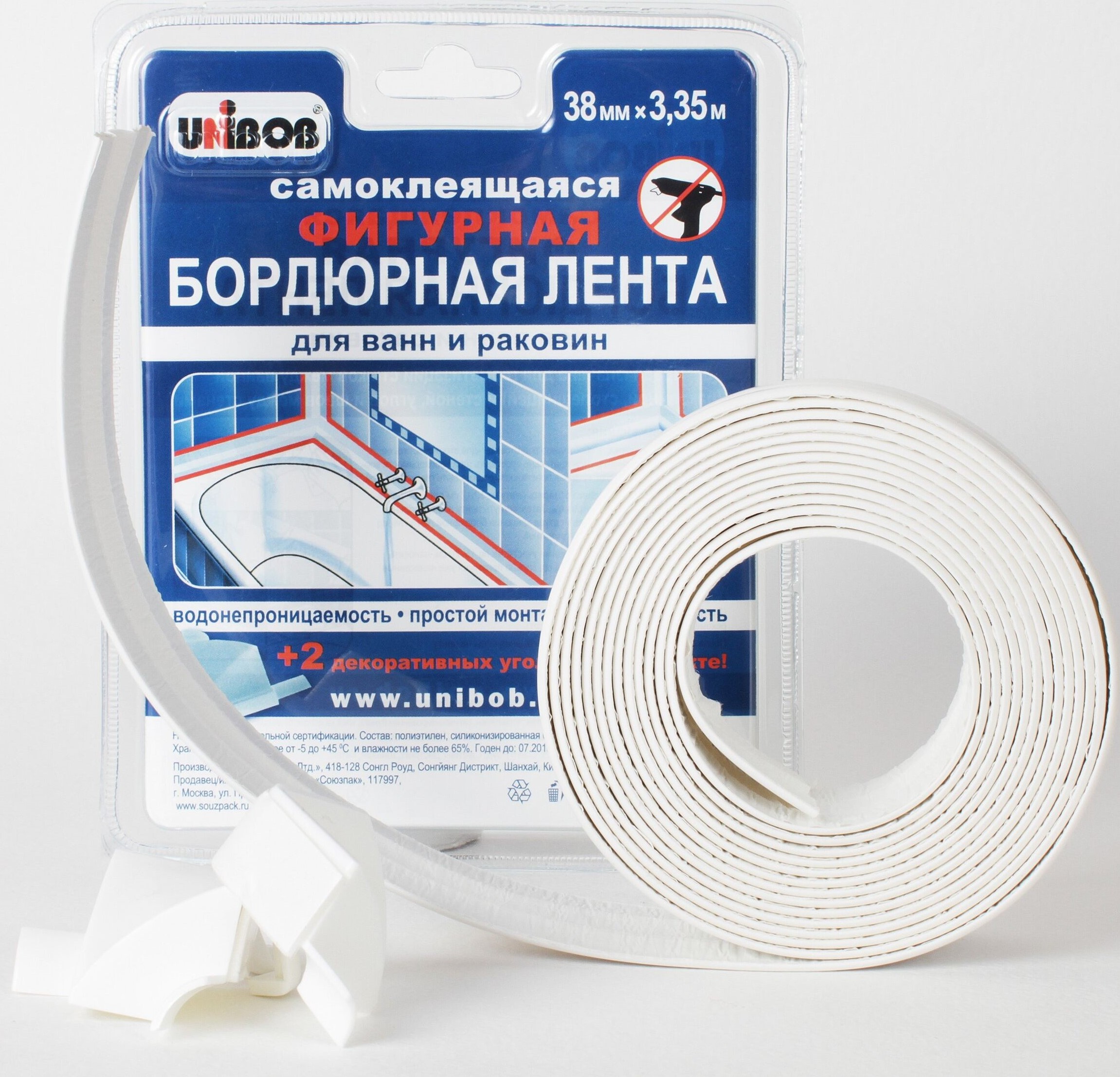 Бордюрная лента Unibob для ванн и раковин, 38мм х 3,35м
