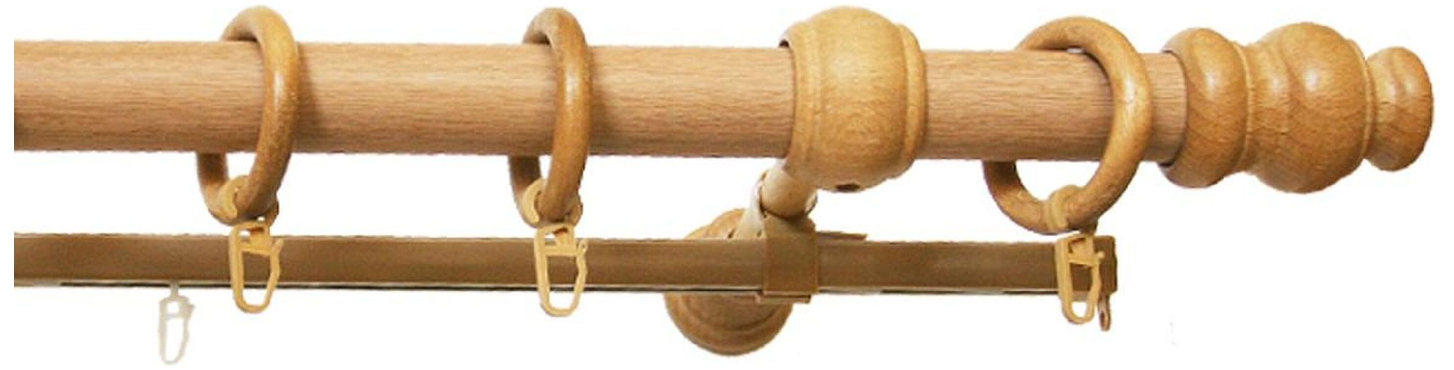 Изображение товара Двухрядный деревянный карниз с металлической направляющей, 3 м, светлый дуб