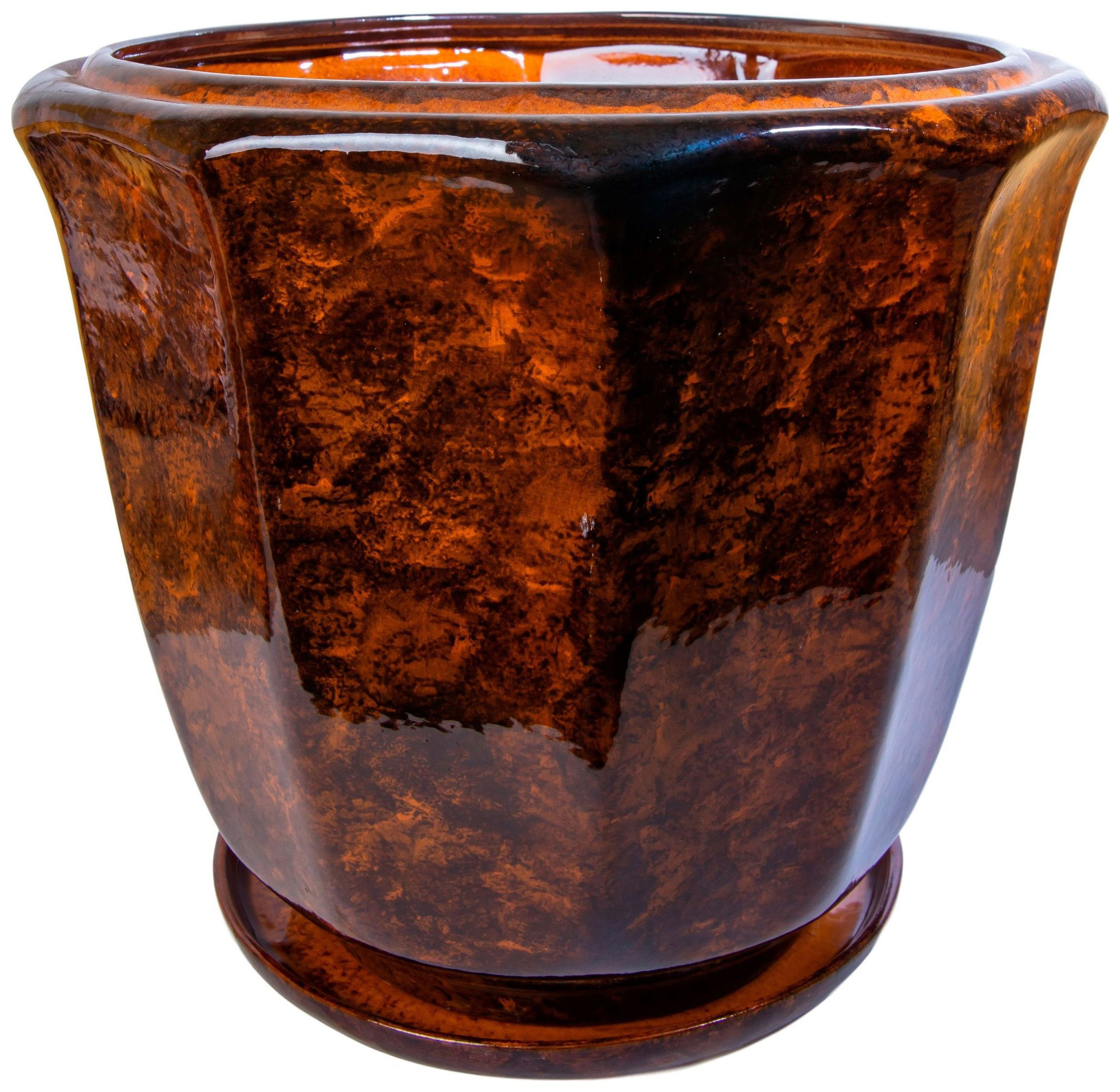 Изображение товара Керамический горшок Каштан d36,5 см с подставкой, коричневый, глянцевый