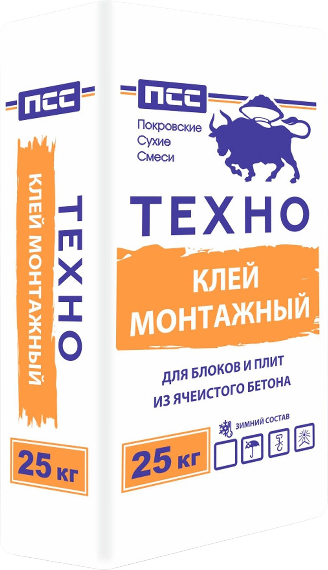 Клей для плитки и изоляции ПСС Кладочная смесь ПСС Техно 25 кг