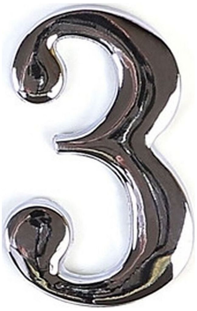 Изображение товара Цифра 3 самоклеящаяся Larvij 45х30 мм цинк хром для дверей и интерьера