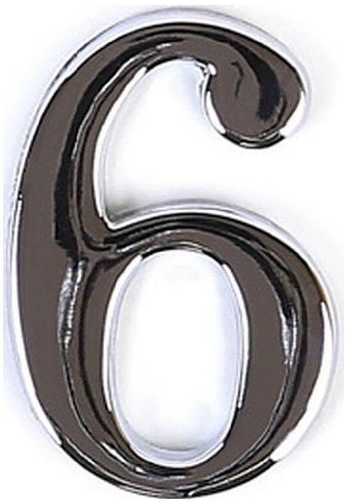 Изображение товара Цифра 6 самоклеящаяся Larvij 45х30 мм цинк хром для фасада и двери