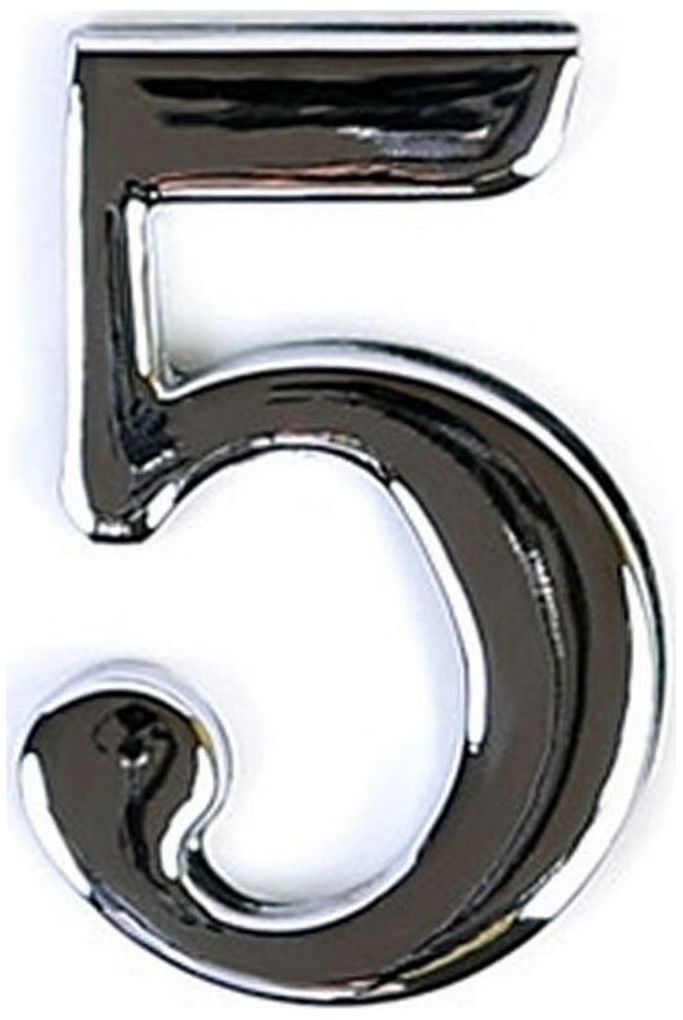 Изображение товара Цифра 5 самоклеящаяся Larvij 45х30 мм цинк хром для двери и интерьера