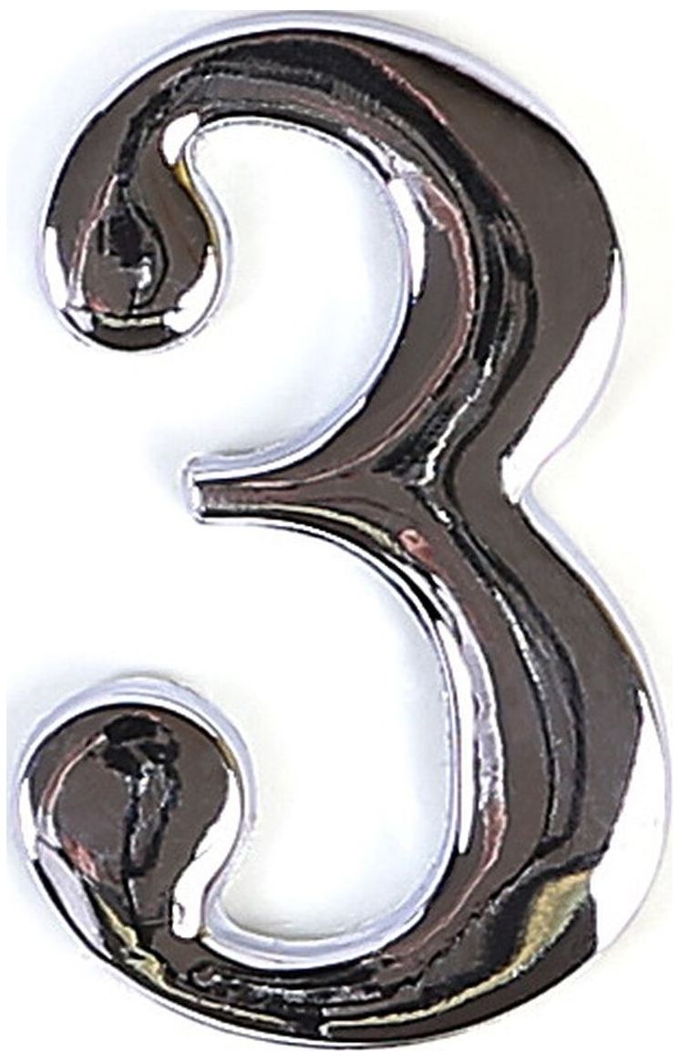 Изображение товара Цифра 3 самоклеящаяся Larvij 45х30 мм цинк для дверей и помещений