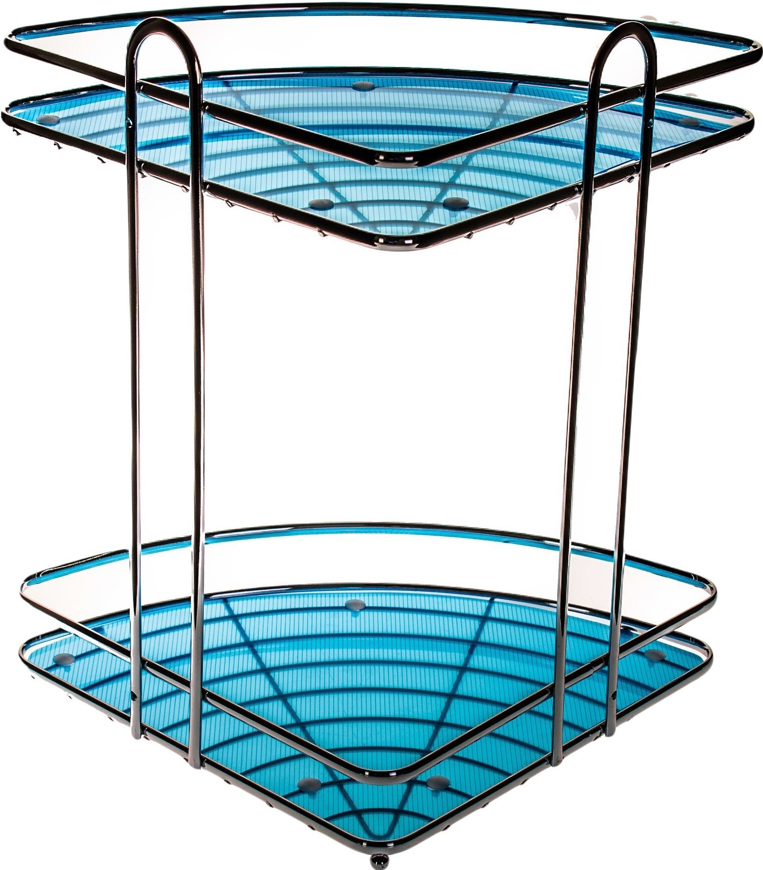 Изображение товара Угловая стальная полка с синей вкладкой 2 яруса хром 33x23x23 см для ванной