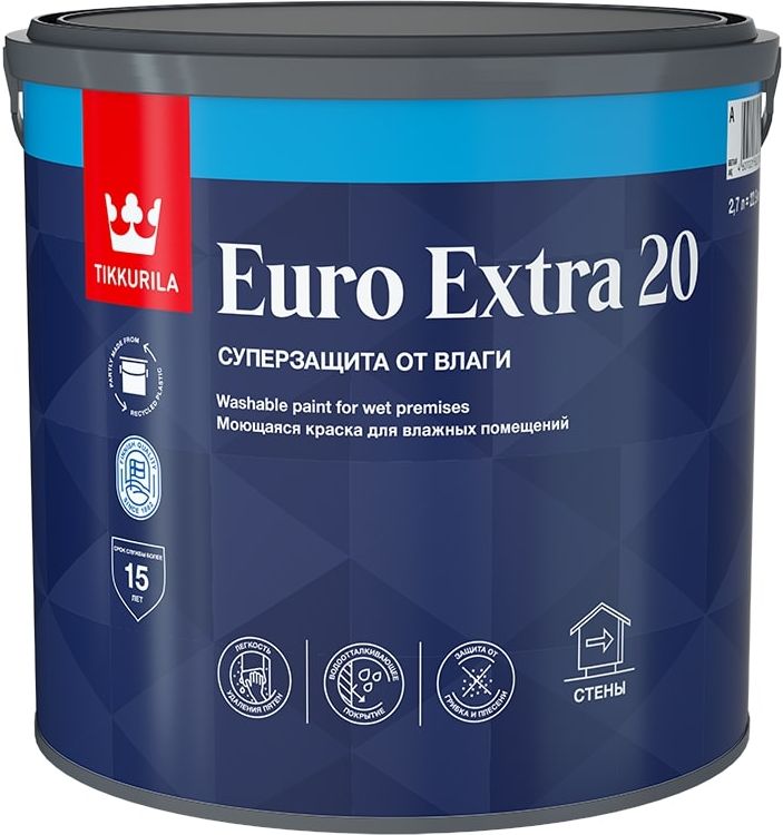 Изображение товара Интерьерная краска Tikkurila Euro Extra 20 полуматовая 2.7л колеруется