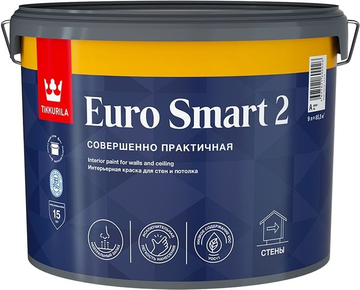 Изображение товара Интерьерная краска Tikkurila Euro Smart 2 глубокоматовая 9л, водная
