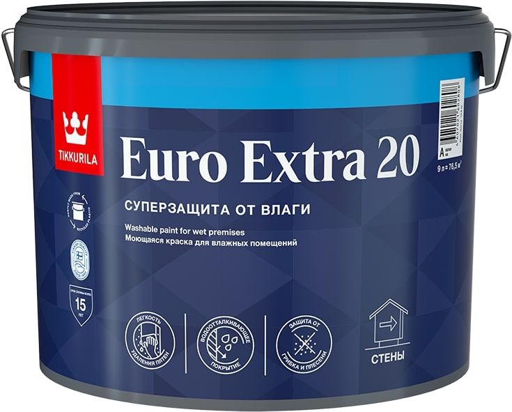 Изображение товара Интерьерная краска Tikkurila Euro Extra 20 полуматовая 9 л Водная