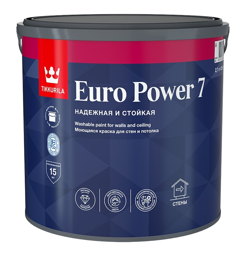 Изображение товара Интерьерная краска Tikkurila Euro Power 7 матовая белая 2,7 л
