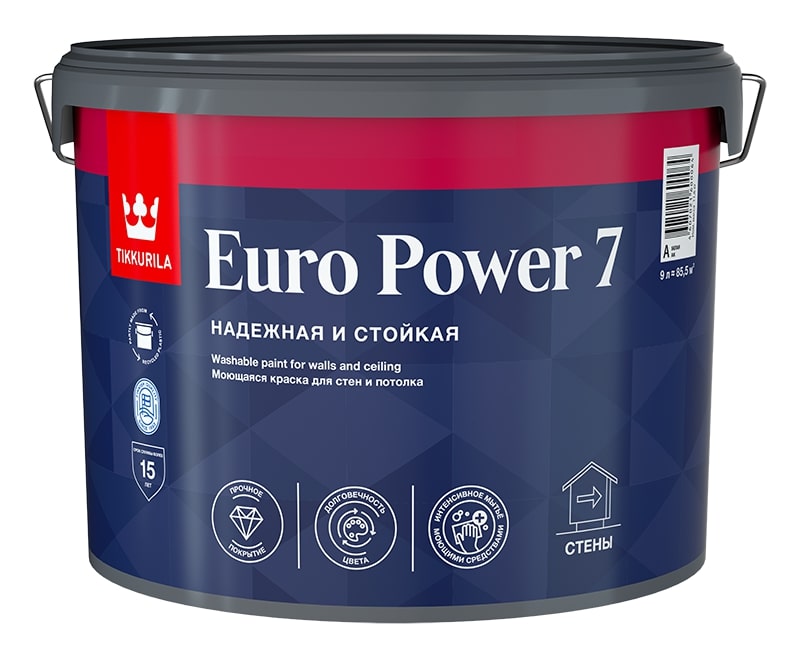 Изображение товара Интерьерная матовая краска Tikkurila Euro Power 7 9 л для влажных помещений