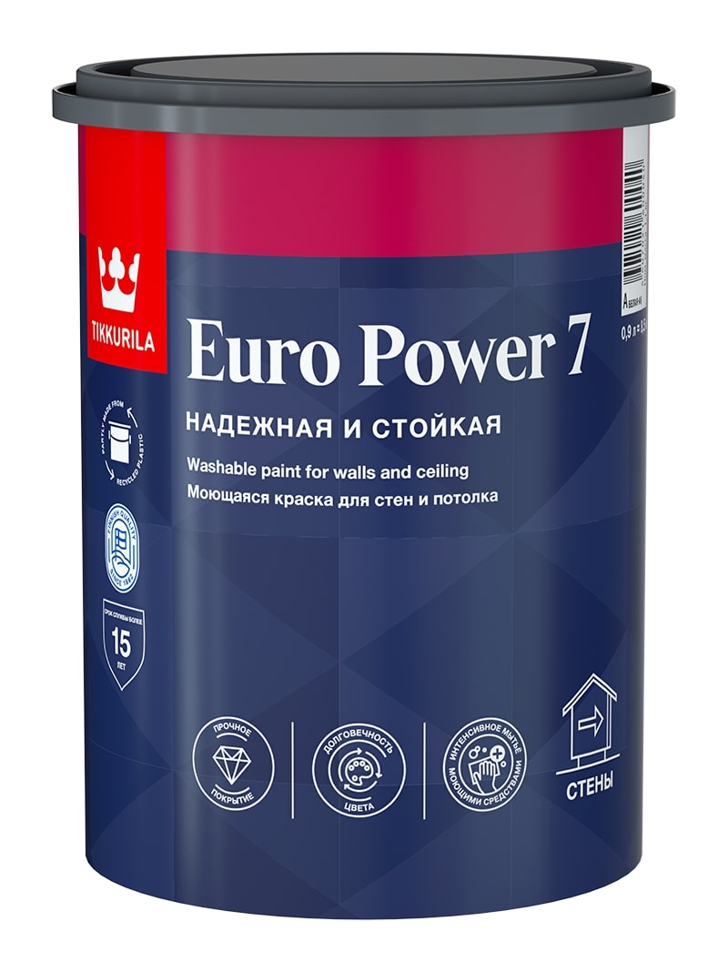 Изображение товара Интерьерная матовая краска Tikkurila Euro Power 7 0.9 л для сухих помещений