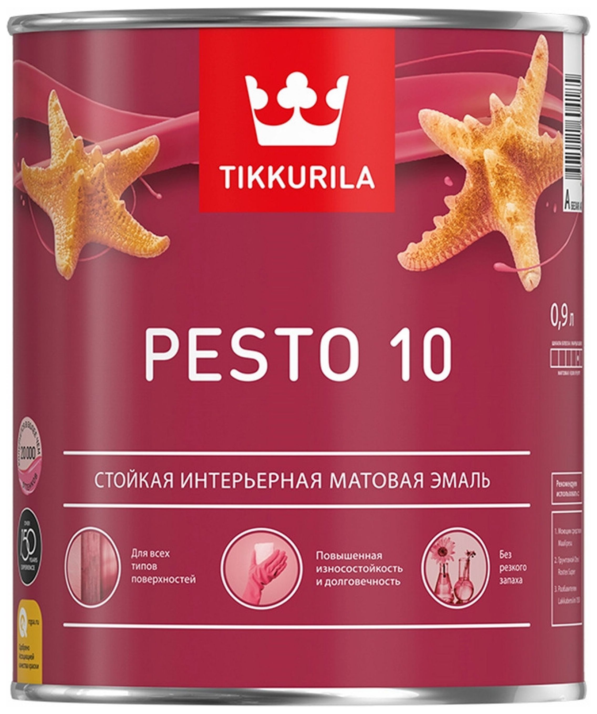 Изображение товара Эмаль Tikkurila Pesto 10 матовая белая 0,9 л для интерьера, колеровка