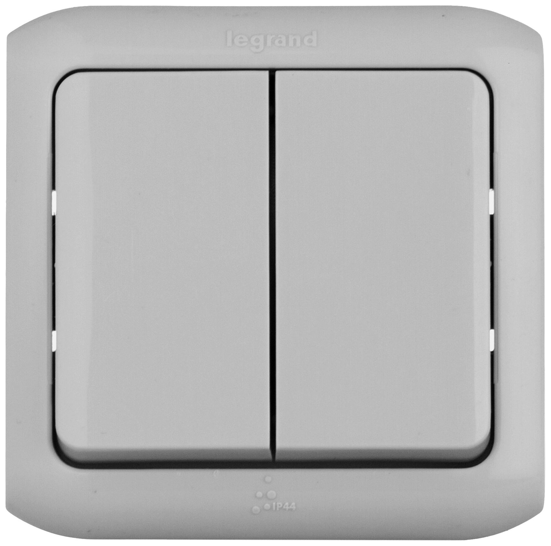 Изображение товара Выключатель 2-клавишный Legrand Quteo серый пылевлагозащита универсальный