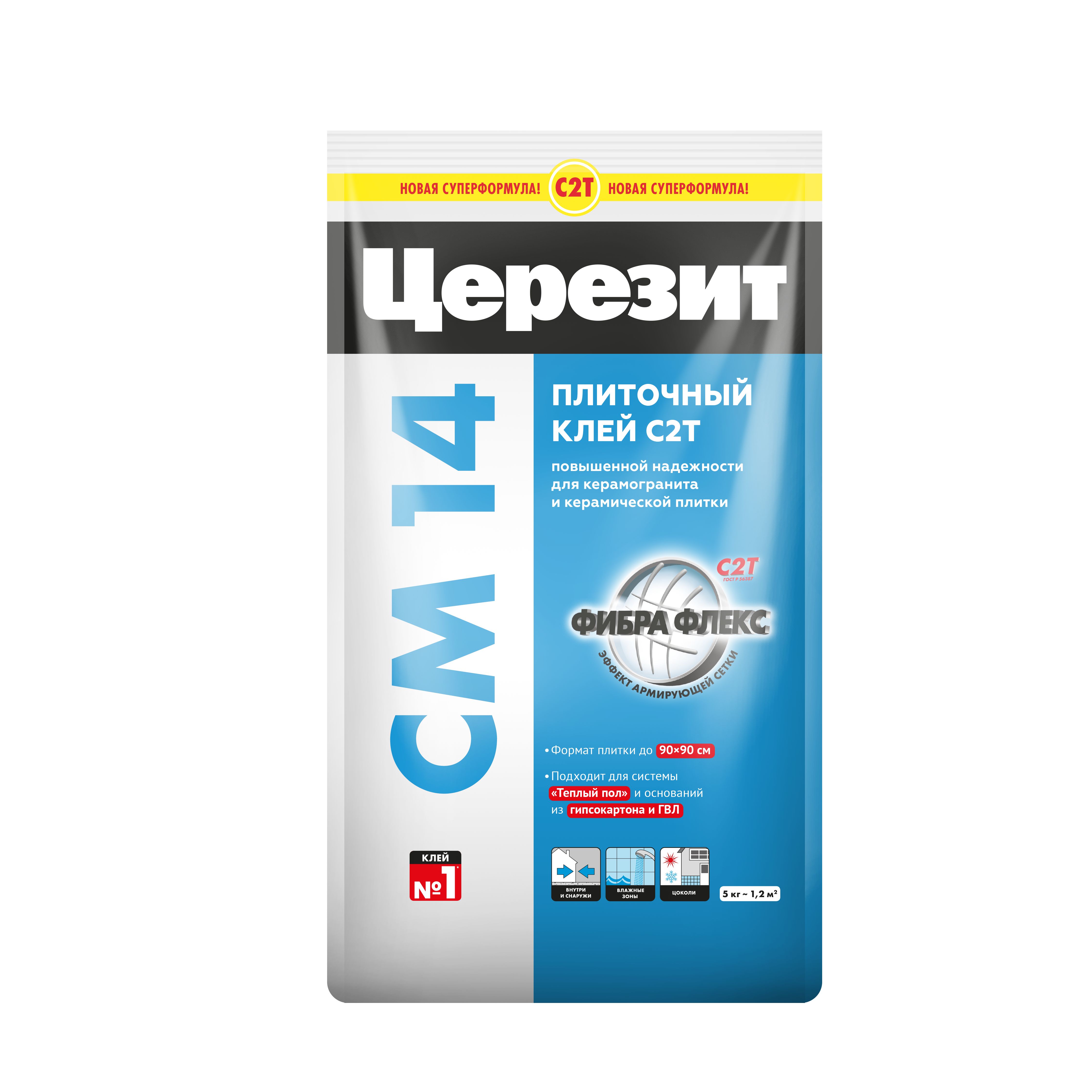 Изображение товара Плиточный клей цементный Церезит CM 14 Extra 5 кг