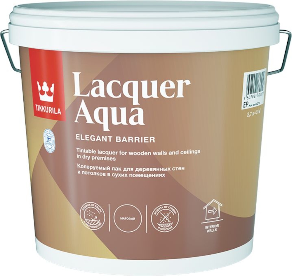 Изображение товара Лак для стен и потолков Tikkurila Aqua, полуглянцевый, 2,7 л, акрилатный