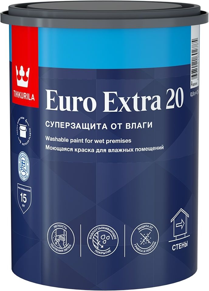 Изображение товара Интерьерная полуматовая краска Tikkurila Euro Extra 20 0,9л для влажных помещений