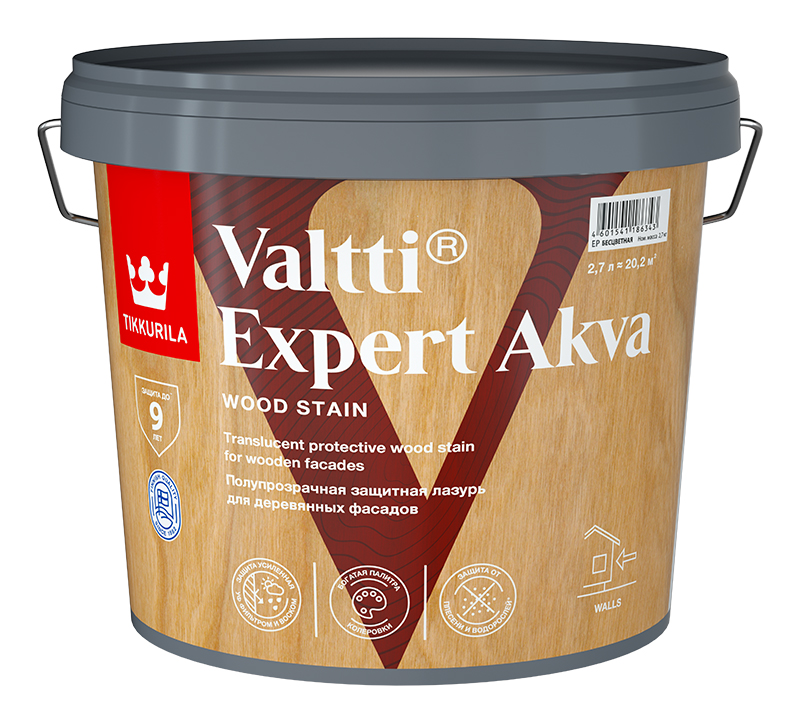 Изображение товара Лазурь антисептическая Tikkurila Valtti Expert Akva 2,7 л полуматовая для древесины