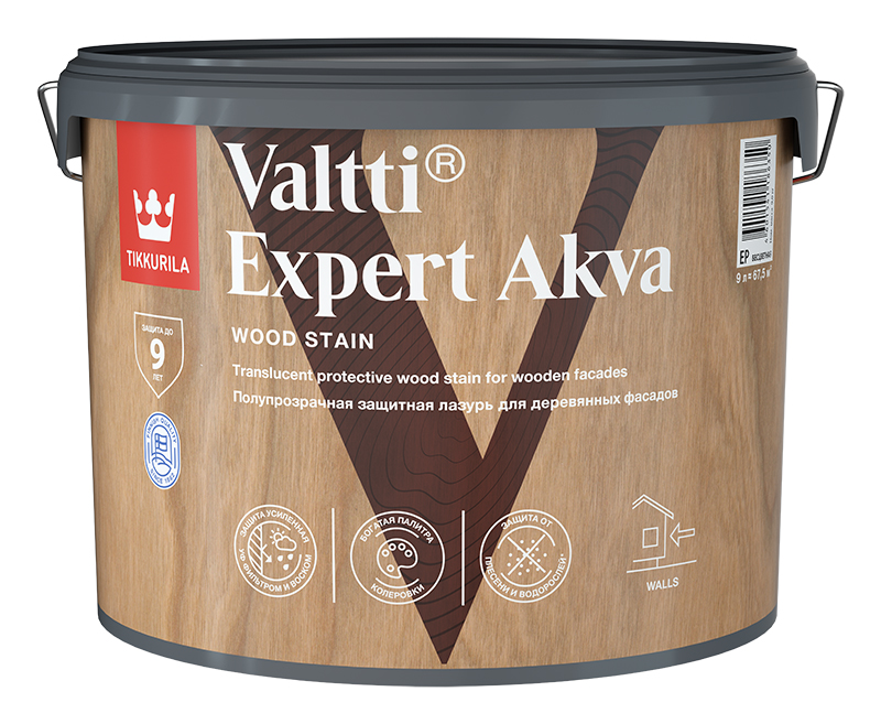Изображение товара Лазурь антисептическая Tikkurila Valtti Expert Akva Палисандр 9 л полуматовая защита древесины