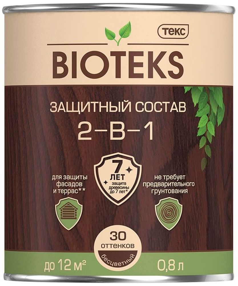 Изображение товара Защитный лессирующий состав ТЕКС BIOTEKS Махагон 0,8 л для внутреннего и внешнего использования