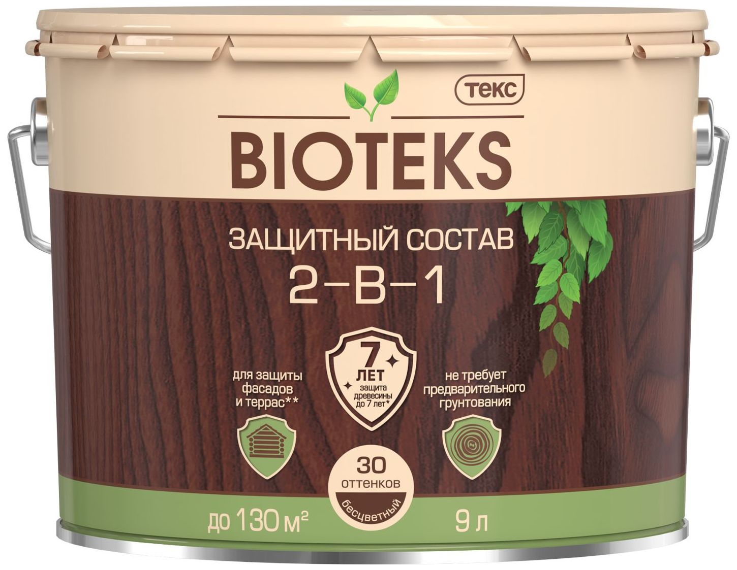 Изображение товара Лессирующий защитный состав ТЕКС BIOTEKS 9 литров для древесины внутренняя и внешняя обработка