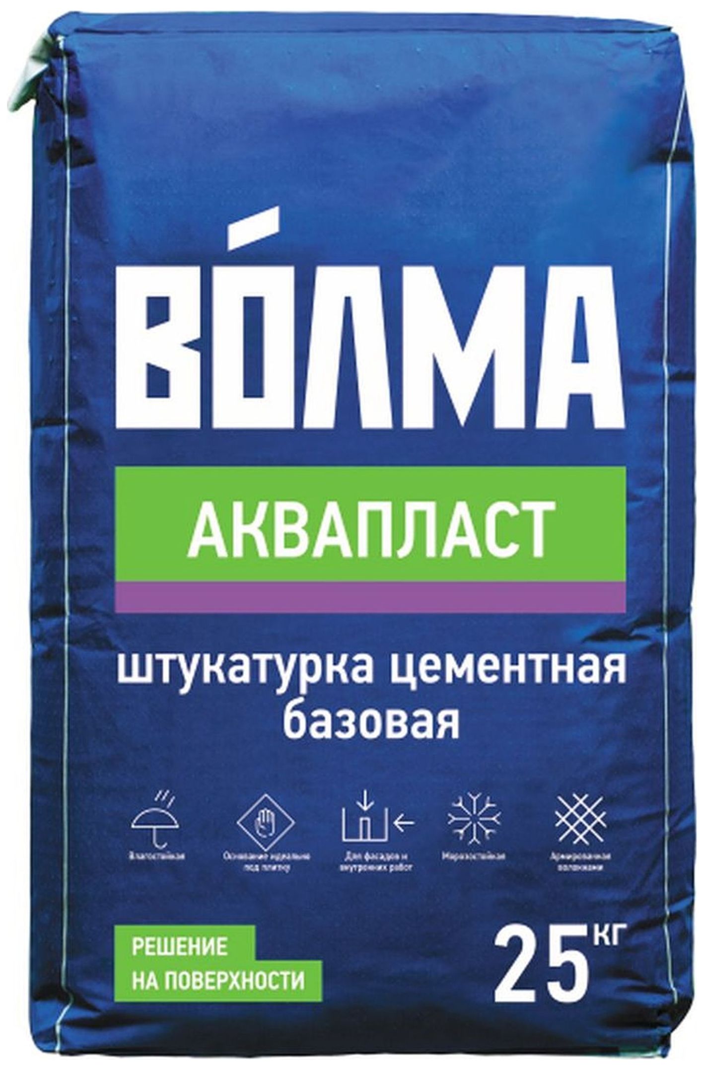 Изображение товара Цементная штукатурка ВОЛМА Аквапласт 25 кг для внутренних и наружных работ