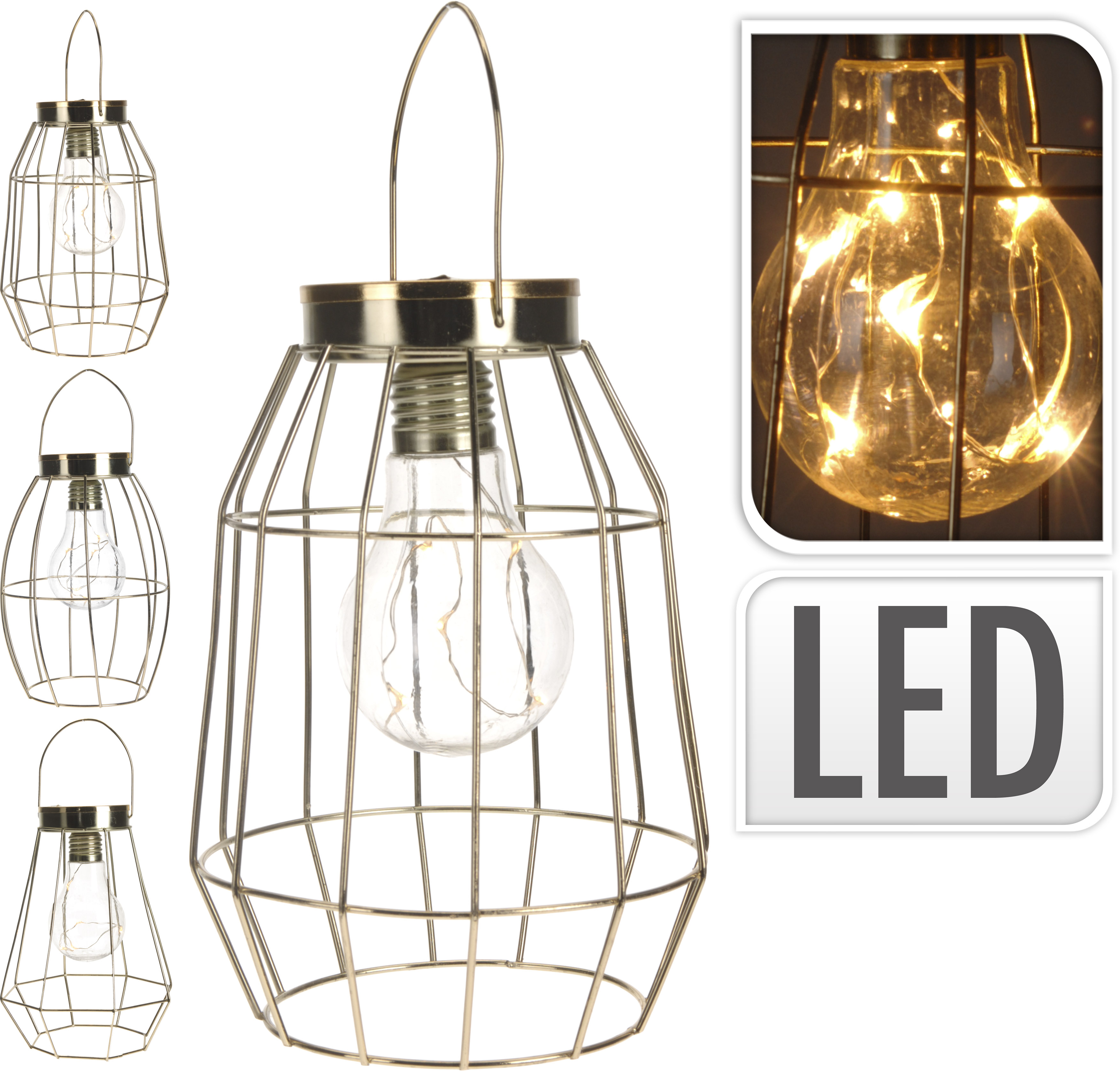 Изображение товара Декоративный LED золотой фонарь 18,5 см для праздников и интерьера