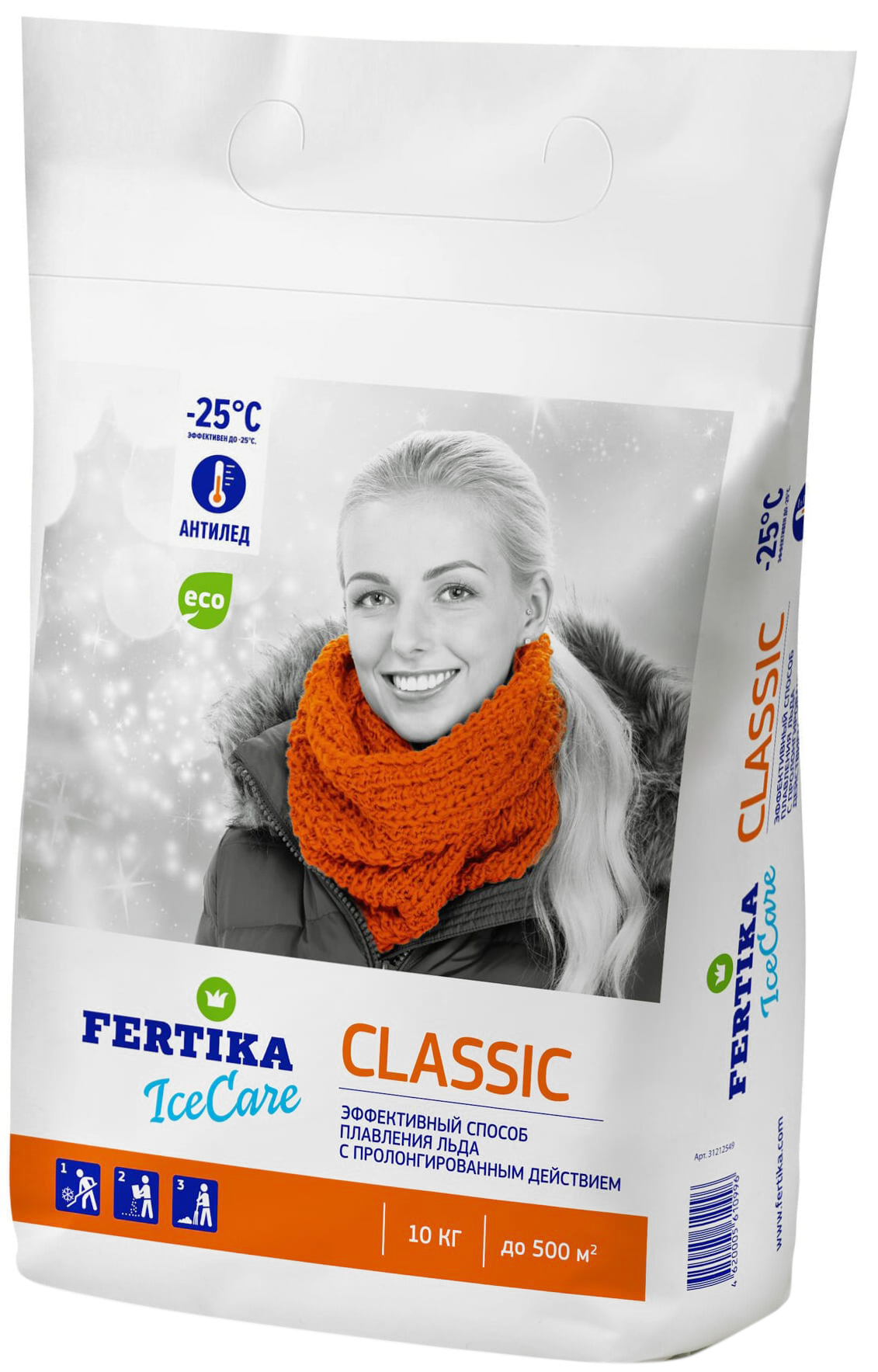Изображение товара Противогололедный реагент Fertika ICECARE CLASSIC 10 кг для дорог и тротуаров