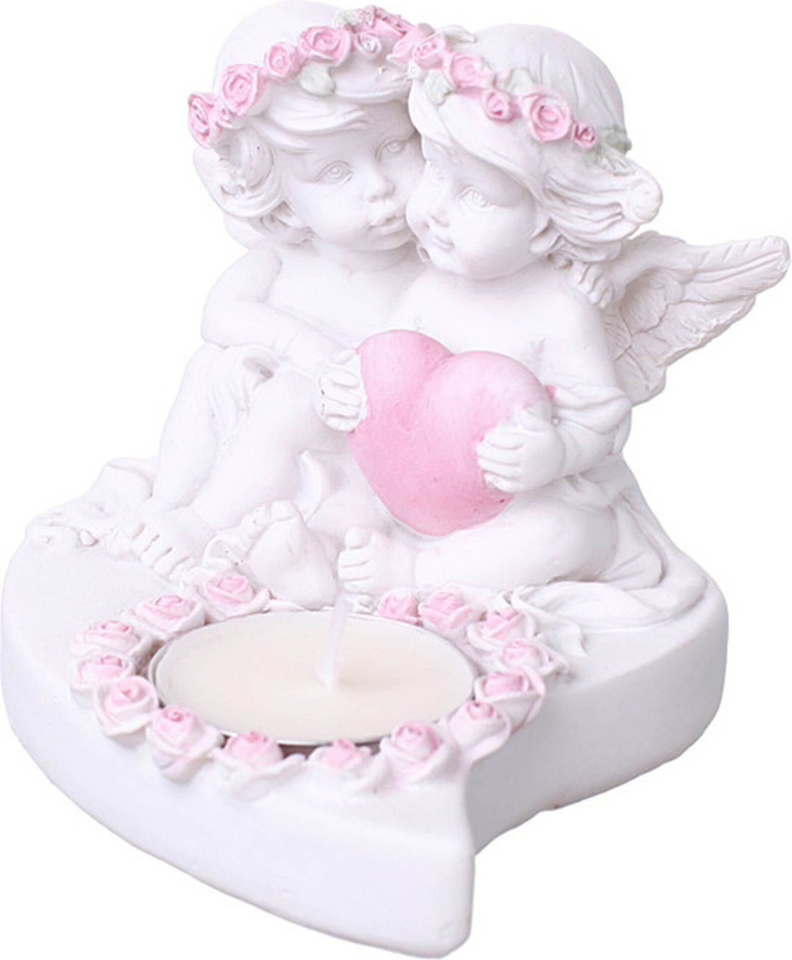 Изображение товара Подсвечник полирезиновый Ангелы розовый 7х16,4 см стильный декор для дома