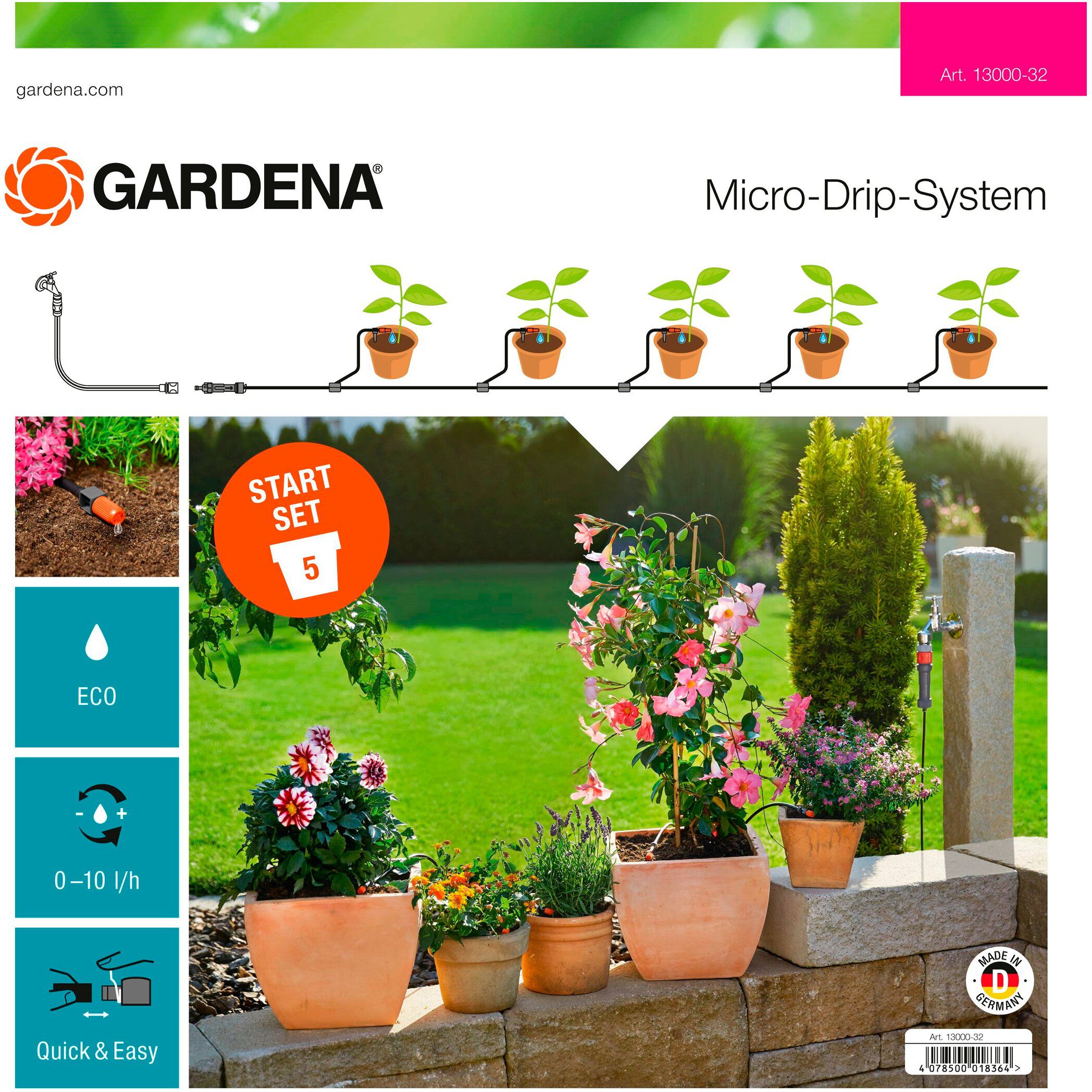 Изображение товара Комплект микрокапельного полива GARDENA для террас базовый