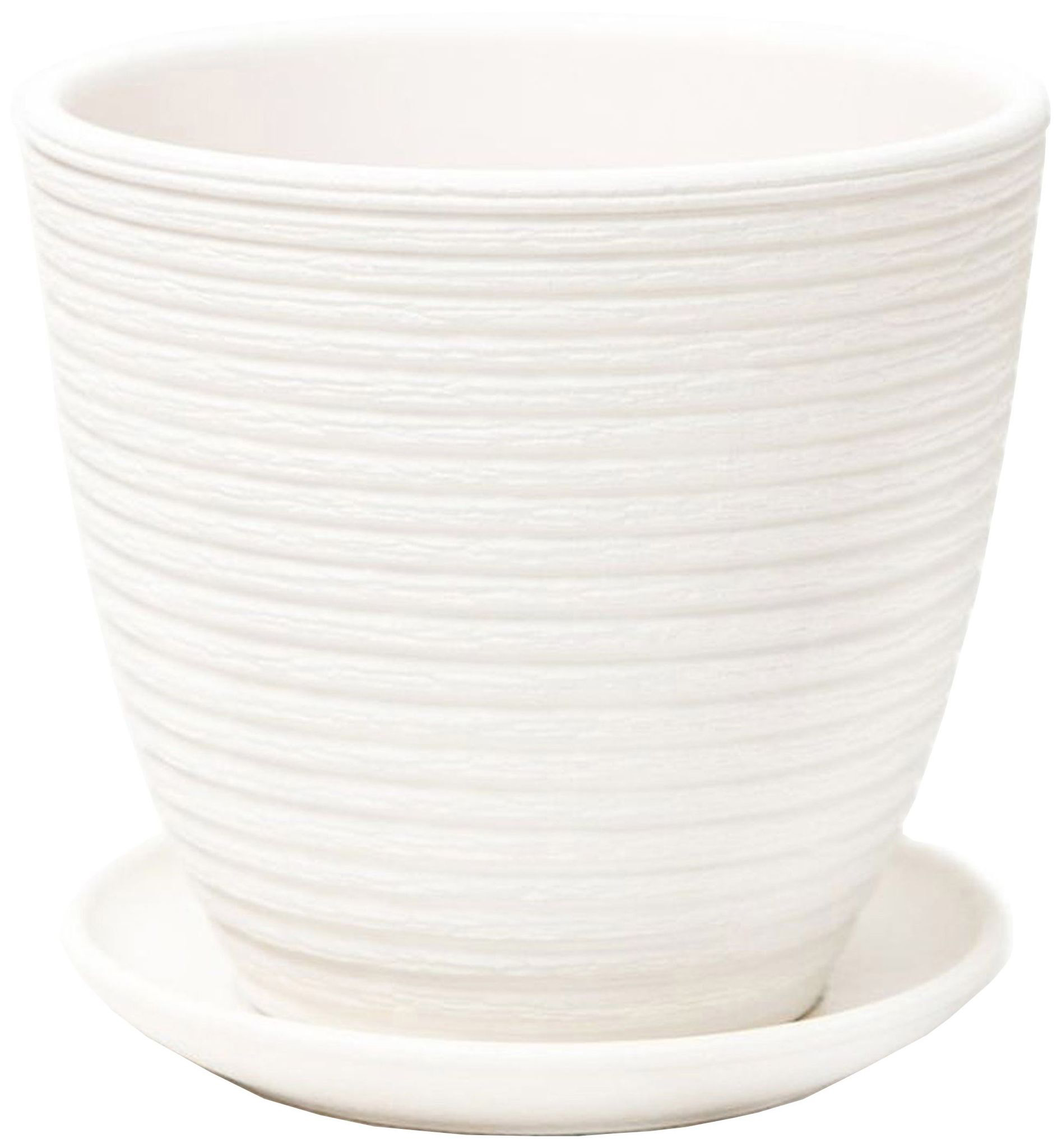 Изображение товара Горшок Крокус 3 керамический белый с поддоном d18 см