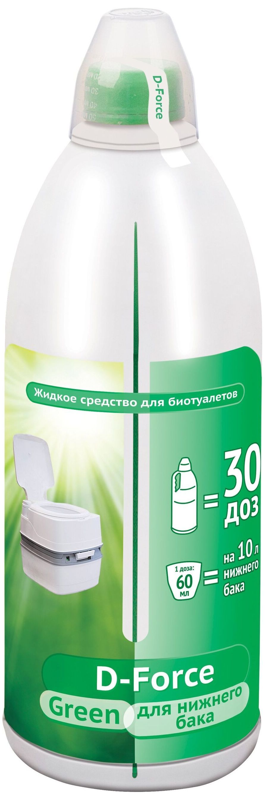 Изображение товара Жидкость для биотуалетов Ваше хозяйство D-Force Green 1,8 л для нижнего бака